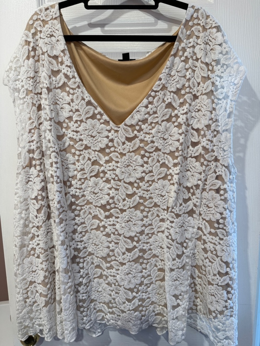 Torrid plus size cap sleeve White Lace V-Neck Women's Top with Nude Lining